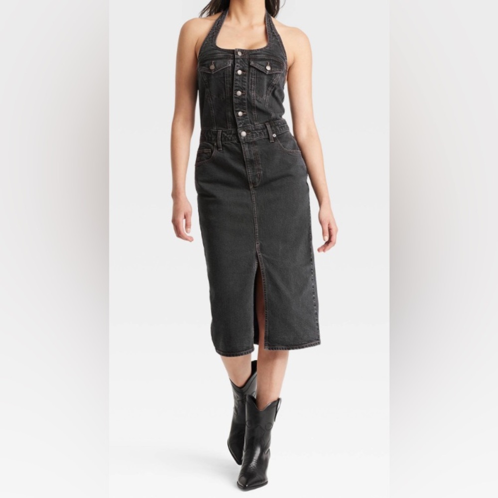 NWT Universal Thread Black Denim Halter Dress Size 8